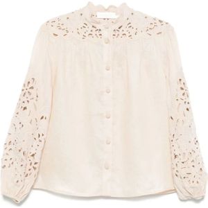 Zimmermann Beige Linnen Shirt met Broderie Anglaise , Beige , Dames , Maat: M