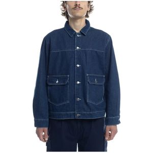 Pop Trading Company, Heren, Overhemden, Blauw, Maat: S Denim,