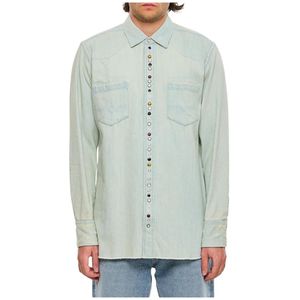 Golden Goose, Heren, Overhemden, Blauw, Maat: S Denim,