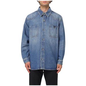 Valentino, Heren, Overhemden, Blauw, Maat: S Denim,
