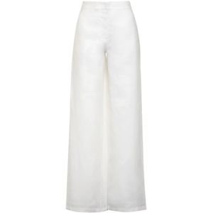 Max Mara Studio, Dames, Broeken, Wit, Maat: M Linnen,