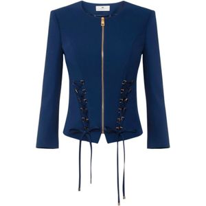 Elisabetta Franchi, Dames, Jassen, Blauw, Maat: XL Poliester,