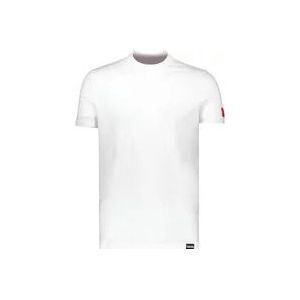 Dsquared2 Crewneck stretch katoenen T-shirt, slim fit. Rode patch met lettering Icon op de mouw. , White , Heren , Maat: L