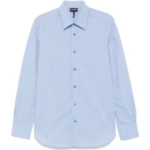 Emporio Armani, Heren, Overhemden, Blauw, Maat: M
