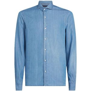 Tommy Hilfiger, Heren, Overhemden, Blauw, Maat: S Denim,