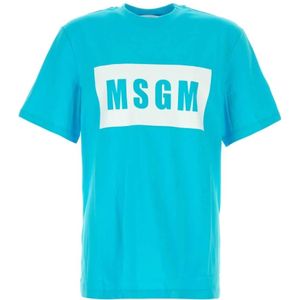 Msgm, Heren, Tops, Blauw, Maat: M Katoen,