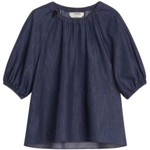 Max Mara, Dames, Blouses & Shirts, Blauw, Maat: S Katoen,