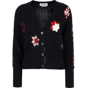 Thom Browne, Dames, Truien, Blauw, Maat: 2XS Wol,