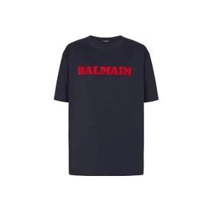 Balmain Retro flock T-shirt , Blue , Heren , Maat: XL