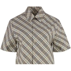Burberry - Korte Geruite Overhemd - Beige/Zwart/Wit/Groen - Katoen
