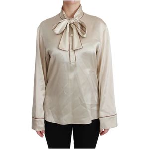 Dolce & Gabbana - Long Sleeve Blouse Top - Beige - 100% Zijde Satin