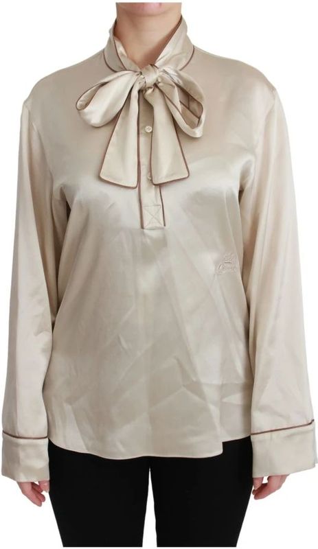Dolce & Gabbana - Long Sleeve Blouse Top - Beige - 100% Zijde Satin