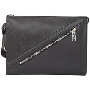 Fendi Stijlvolle Zwarte Leren Clutch , Black , Heren , Maat: ONE Size