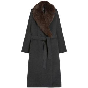 Weekend Max Mara, Dames, Mantels, Grijs, Maat: 2XS Wol,