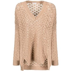 Agnona, Dames, Truien, Beige, Maat: S Wol,