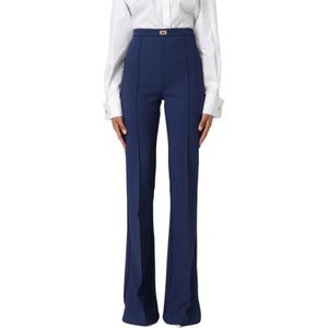 Elisabetta Franchi, Dames, Broeken, Blauw, Maat: XL Leer,