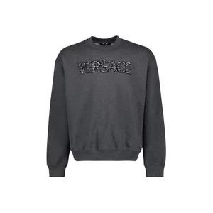Versace Logo Krokodil Sweatshirt Lange Mouw Katoen , Gray , Heren , Maat: M