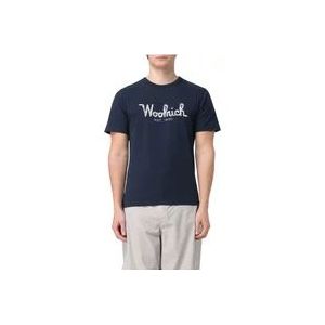 Woolrich Geborduurde Logo T-shirts en Polos , Blue , Heren , Maat: XL