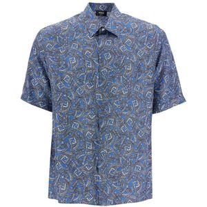 Fendi, Heren, Overhemden, Blauw, Maat: XL Zijde,
