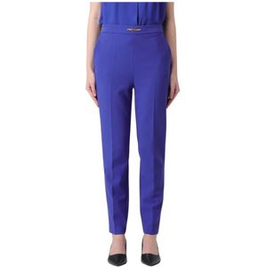 Elisabetta Franchi, Dames, Broeken, Blauw, Maat: XL Leer,