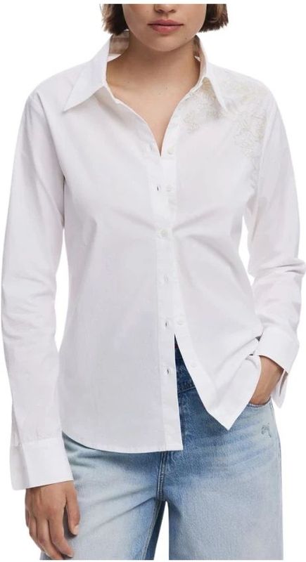 Desigual - Long Sleeve Button-Up - Katoenen Shirt - Wit