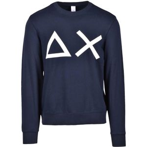 Sun68, Heren, Sweatshirts & Hoodies, Blauw, Maat: S Katoen,