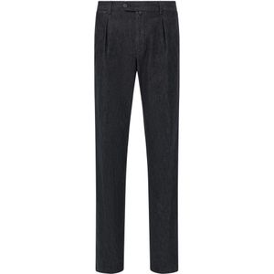 Boggi Milano - Bandplooibroek - Marine - Katoen - Regular Fit