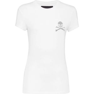Philipp Plein, Dames, Tops, Wit, Maat: L Leer,
