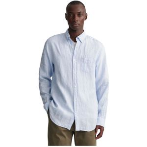 Gant, Heren, Overhemden, Blauw, Maat: 2XL Linnen,