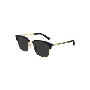 Gucci Zwarte Gouden Grijze Zonnebril Gg0697S , Black , Heren , Maat: 55 MM