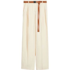 Max Mara Studio, Dames, Broeken, Wit, Maat: M Linnen,