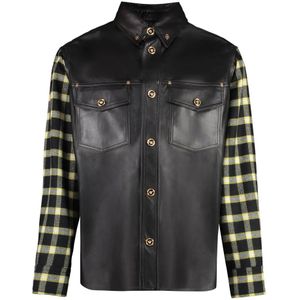 Versace, Heren, Jassen, Zwart, Maat: M Leer,