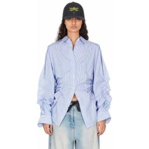 Isabel Benenato, Dames, Blouses & Shirts, Blauw, Maat: M Katoen,
