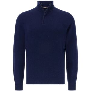 Boggi Milano - Wool/Cashmere Half Zip Jumper - Blauw - Heren - Vesten