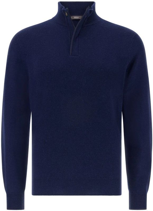 Boggi Milano - Wool/Cashmere Half Zip Jumper - Blauw - Heren - Vesten