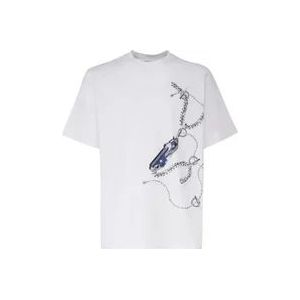 Burberry Witte Katoenen T-shirt met Ronde Kraag , White , Heren , Maat: XL