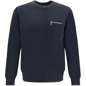 Fendi, Heren, Truien, Blauw, Maat: M Wol,