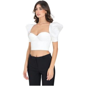 Elisabetta Franchi, Dames, Blouses & Shirts, Wit, Maat: S Satijn,