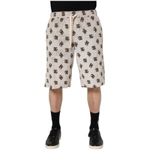 Dolce & Gabbana - DG Mania Print - Korte Broeken - Wit - Met Logo Print en Trekkoordsluiting