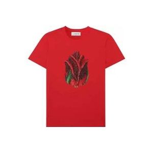 Lanvin Hotfix Stone Rose T-Shirt , Red , Dames , Maat: L