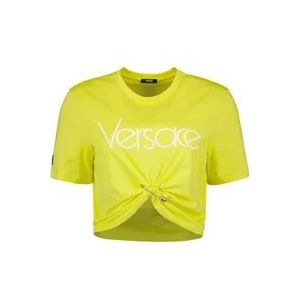 Versace Crop T-shirt 1978 Re-Edition , Yellow , Dames , Maat: XS