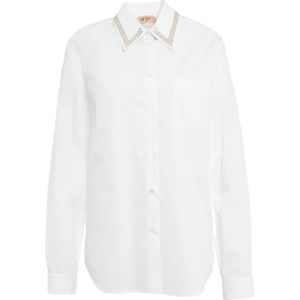 N21, Dames, Blouses & Shirts, Wit, Maat: M Leer,