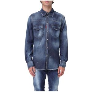 Dsquared2, Heren, Overhemden, Blauw, Maat: M