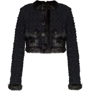 Dolce & Gabbana, Dames, Jassen, Zwart, Maat: 2XS Tweed,