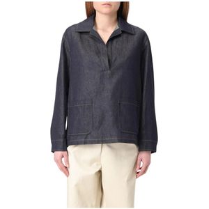 Max Mara Studio, Dames, Blouses & Shirts, Blauw, Maat: XS Poliester,