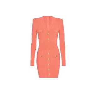 Balmain Fijngebreide jurk met knopen , Pink , Dames , Maat: 2XS