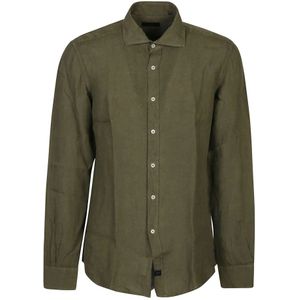Fay, Heren, Overhemden, Groen, Maat: L Linnen,