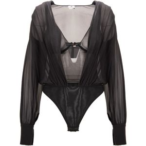 Elisabetta Franchi, Dames, Tops, Zwart, Maat: S Zijde,