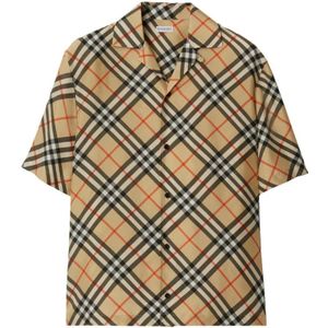 Burberry, Heren, Overhemden, Beige, Maat: S Zijde,