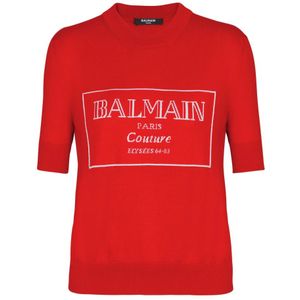 Balmain Couture two-tone gebreide top , Red , Dames , Maat: 2XS